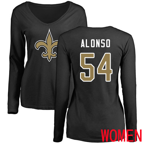 New Orleans Saints Black Women Kiko Alonso Name and Number Logo Slim Fit NFL Football #54 Long Sleeve T Shirt